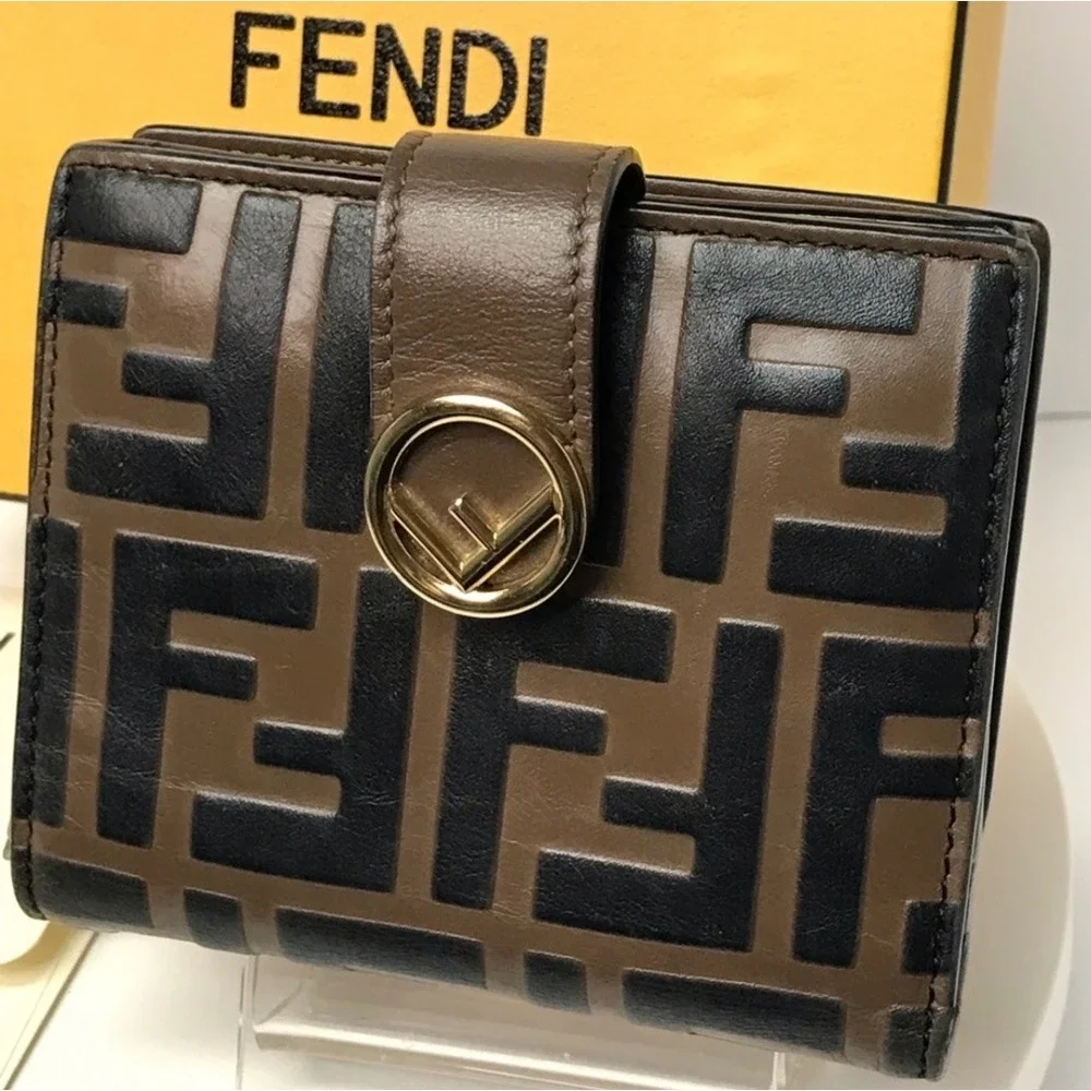 Fendi Roma Wallet‎ FF Logo Snap Closure Bifold Coin Purse - Picture 7 of 13